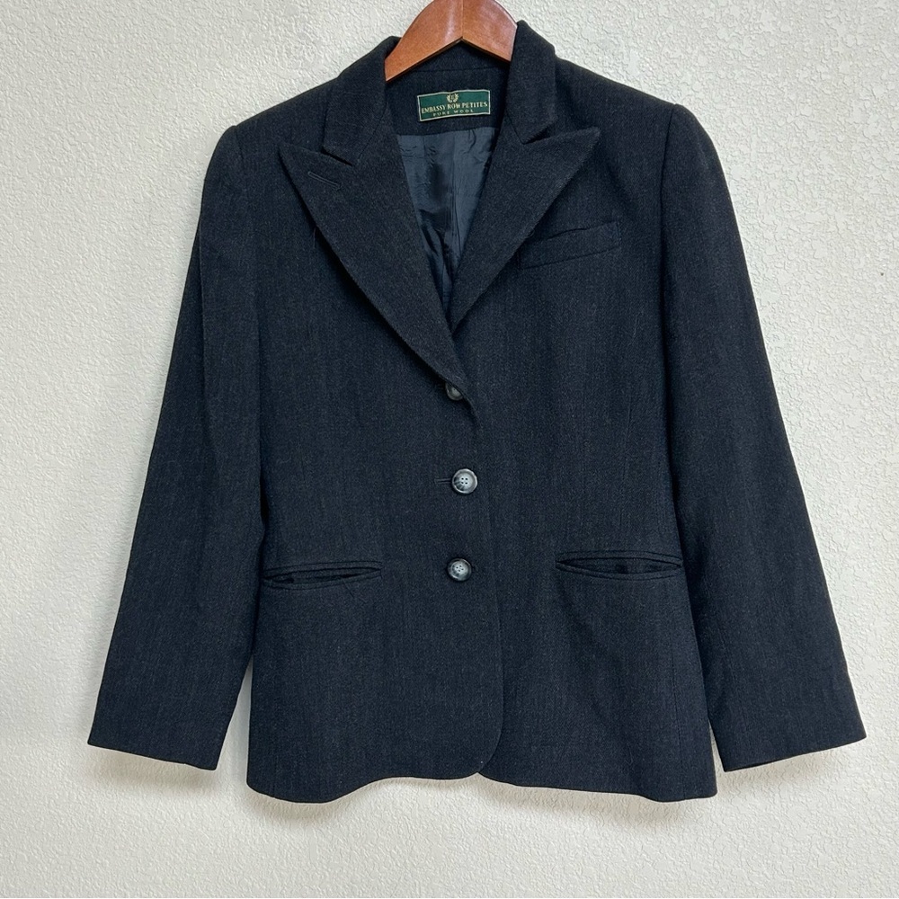 Vintage Embassy Row Petites Women’s 6P Charcoal Gray Wool Blazer Jacket Career‎